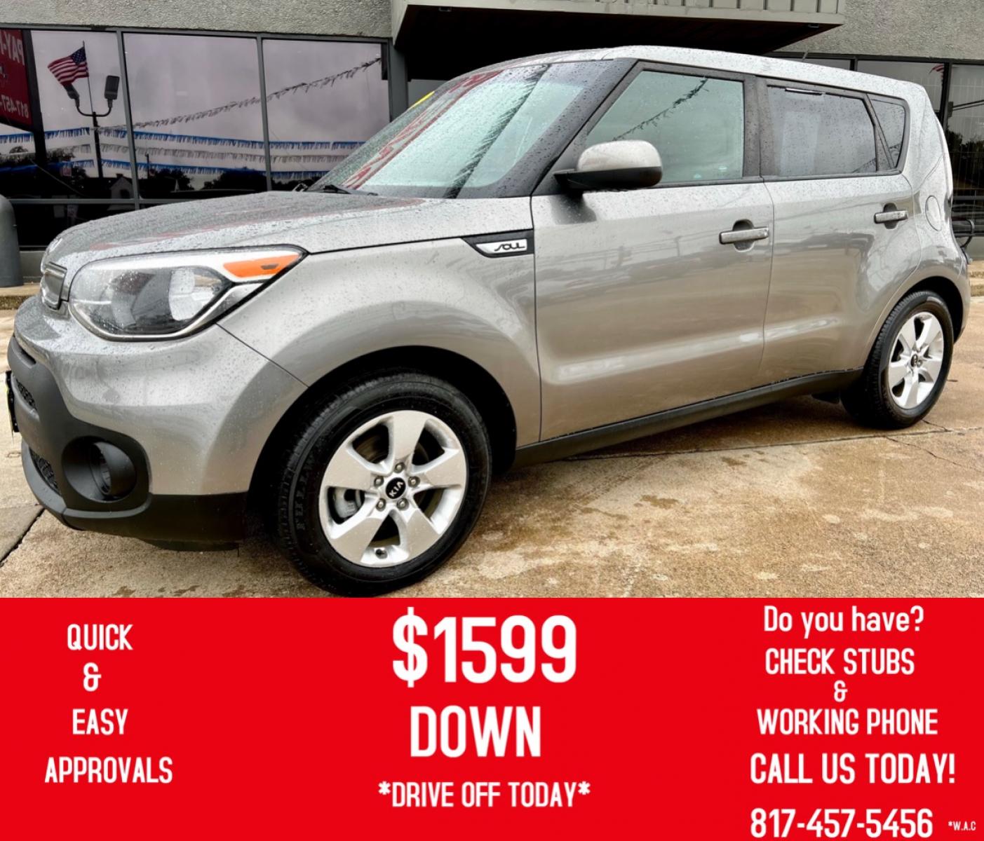 2017 GRAY /Gray KIA SOUL BASE Base 4dr Crossover 6A (KNDJN2A28H7) with an 1.6L I4 engine, Automatic 6-Speed transmission, located at 5900 E. Lancaster Ave., Fort Worth, TX, 76112, (817) 457-5456, 0.000000, 0.000000 - This is a 2017 Kia Soul Base 4dr Crossover 6A that is in excellent condition. There are no dents or scratches. The interior is clean with no rips or tears or stains. All power windows, door locks and seats. Ice cold AC for those hot Texas summer days. It is equipped with a CD player, AM/FM radio, AU - Photo #0