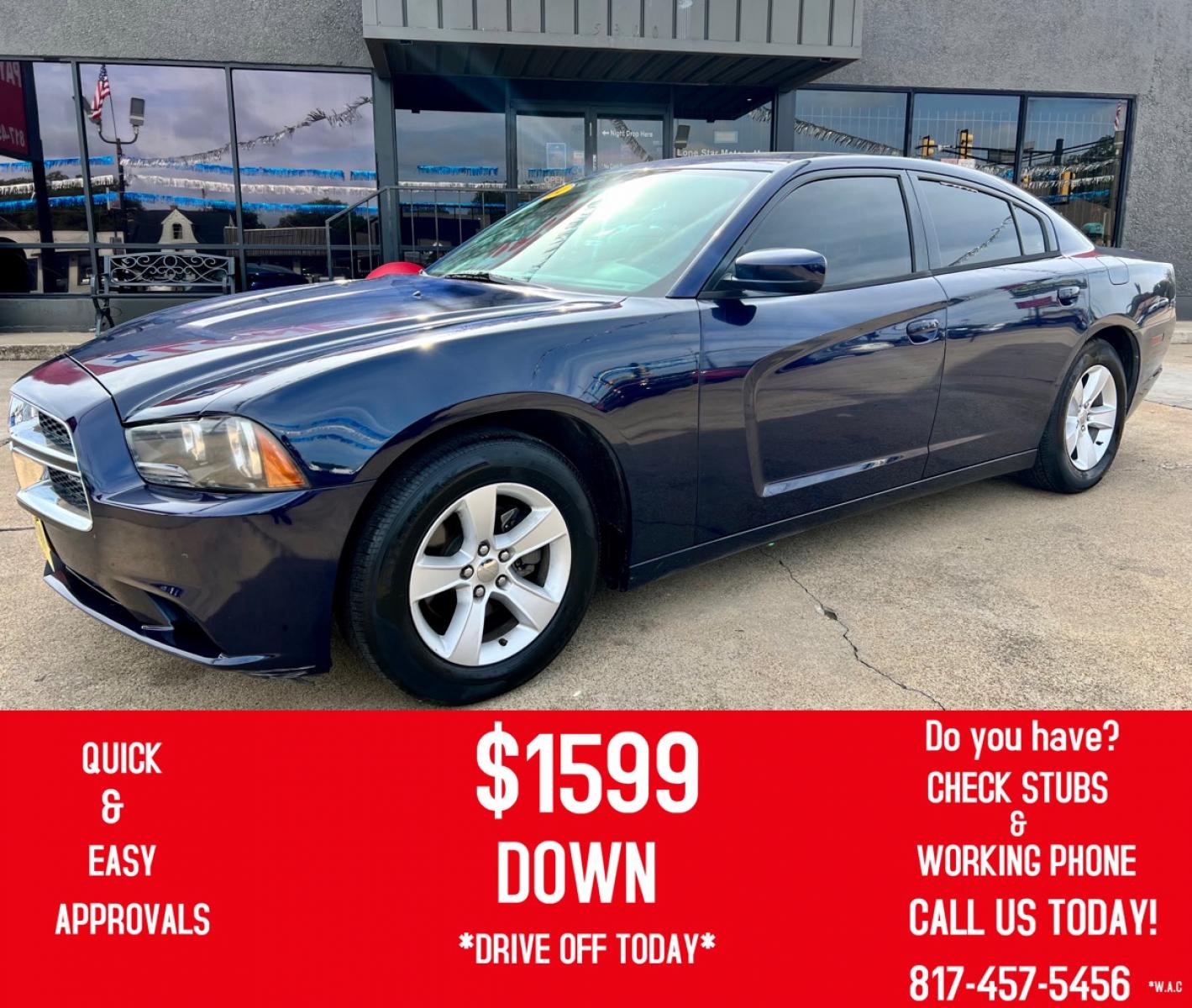 2014 BLUE /Gray DODGE CHARGER SE 4dr Sedan (2C3CDXBGXEH) with an 3.6L V6 engine, Automatic 5-Speed transmission, located at 5900 E. Lancaster Ave., Fort Worth, TX, 76112, (817) 457-5456, 0.000000, 0.000000 - This is a 2014 Dodge Charger SE 4dr Sedan that is in excellent condition. There are no dents or scratches. The interior is clean with no rips or tears or stains. All power windows, door locks and seats. Ice cold AC for those hot Texas summer days. It is equipped with a CD player, AM/FM radio, AUX po - Photo #0