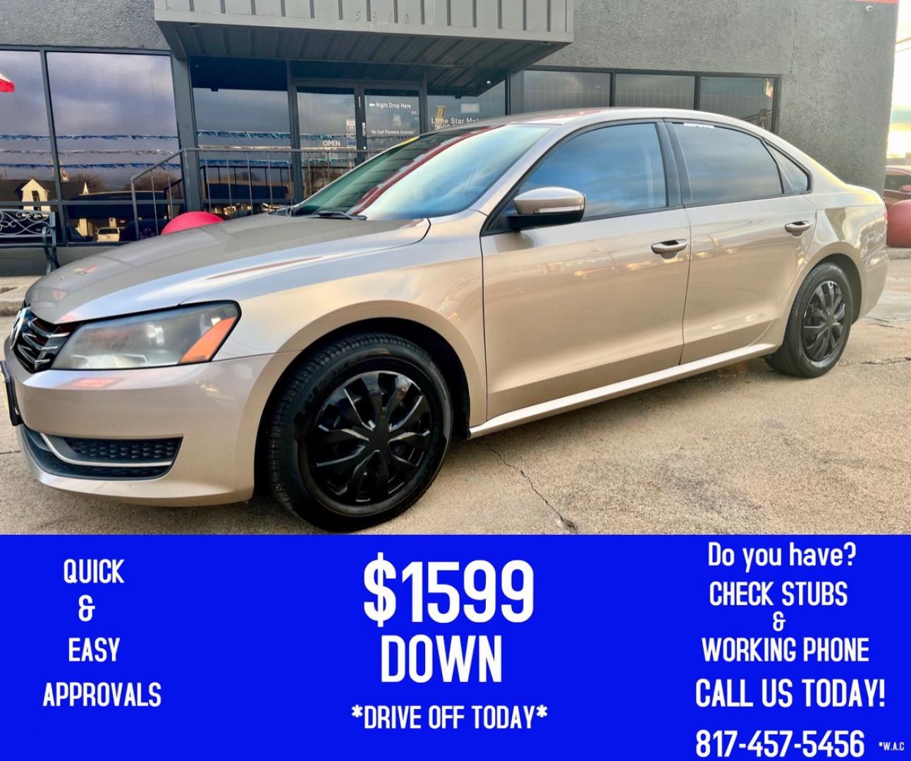 2015 BEIGE VOLKSWAGEN PASSAT (1VWAT7A3XFC) , located at 5900 E. Lancaster Ave., Fort Worth, TX, 76112, (817) 457-5456, 0.000000, 0.000000 - This is a 2015 VOLKSWAGEN PASSAT 4 DR SEDAN that is in excellent condition. The interior is clean with no rips or tears or stains. All power windows, door locks and seats. Ice cold AC for those hot Texas summer days. It is equipped with a CD player, AM/FM radio, AUX port, Bluetooth connectivity and - Photo#0