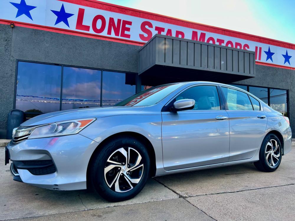 2016 SILVER /Gray HONDA ACCORD LX 4dr Sedan CVT (1HGCR2F36GA) with an 2.4L I4 engine, CVT transmission, located at 5900 E. Lancaster Ave., Fort Worth, TX, 76112, (817) 457-5456, 0.000000, 0.000000 - This is a 2016 Honda Accord LX Sedan CVT 4 DR SEDAN that is in excellent condition. There are no dents or scratches. The interior is clean with no rips or tears or stains. All power windows, door locks and seats. Ice cold AC for those hot Texas summer days. It is equipped with a CD player, AM/FM rad - Photo #1