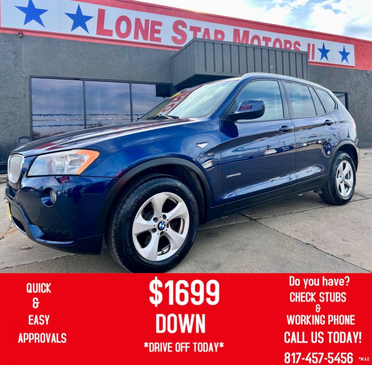 2011 BLUE /Beige BMW X3 XDRIVE28I xDrive28i AWD 4dr SUV (5UXWX5C53BL) with an 3.0L I6 engine, Automatic 8-Speed transmission, located at 5900 E. Lancaster Ave., Fort Worth, TX, 76112, (817) 457-5456, 0.000000, 0.000000 - This is a 2011 BMW X3 LUXURY 4 DR SUV that is in excellent condition. The interior is clean with no rips or tears or stains. All power windows, door locks and seats. Ice cold AC for those hot Texas summer days. It is equipped with a CD player, AM/FM radio, AUX port, Bluetooth connectivity and Sirius - Photo #0