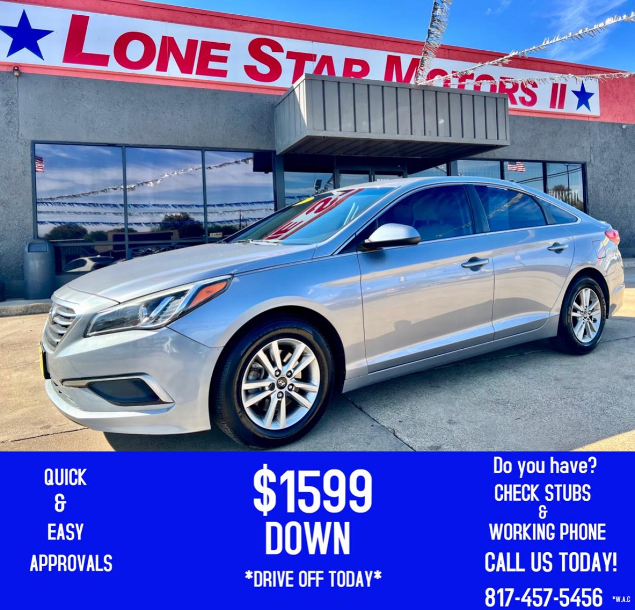 2016 GRAY /Gray HYUNDAI SONATA SE 4dr Sedan (5NPE24AF3GH) with an 2.4L I4 engine, Automatic 6-Speed transmission, located at 5900 E. Lancaster Ave., Fort Worth, TX, 76112, (817) 457-5456, 0.000000, 0.000000 - This is a 2016 Hyundai Sonata SE 4dr Sedan that is in excellent condition. There are no dents or scratches. The interior is clean with no rips or tears or stains. All power windows, door locks and seats. Ice cold AC for those hot Texas summer days. It is equipped with a CD player, AM/FM radio, AUX p - Photo #0