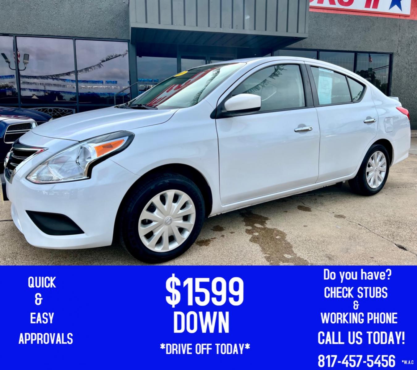2019 WHITE /Gray NISSAN VERSA S 4dr Sedan (3N1CN7AP3KL) with an 1.6L I4 engine, Automatic 5-Speed transmission, located at 5900 E. Lancaster Ave., Fort Worth, TX, 76112, (817) 457-5456, 0.000000, 0.000000 - This is a 2019 Nissan Versa S 4dr Sedan that is in excellent condition. There are no dents or scratches. The interior is clean with no rips or tears or stains. All power windows, door locks and seats. Ice cold AC for those hot Texas summer days. It is equipped with a CD player, AM/FM radio, AUX port - Photo #0