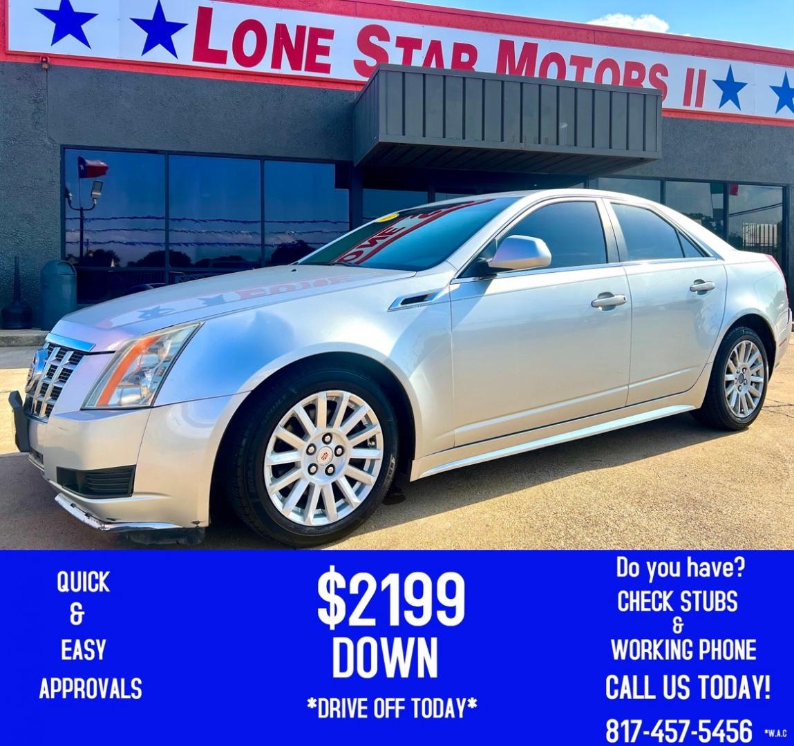 2013 SILVER CADILLAC CTS LUXURY (1G6DE5E59D0) , located at 5900 E. Lancaster Ave., Fort Worth, TX, 76112, (817) 457-5456, 0.000000, 0.000000 - This is a 2013 CADILLAC CTS LUXURY 4 DR SEDAN that is in excellent condition. The interior is clean with no rips or tears or stains. All power windows, door locks and seats. Ice cold AC for those hot Texas summer days. It is equipped with a CD player, AM/FM radio, AUX port, Bluetooth connectivity an - Photo#0