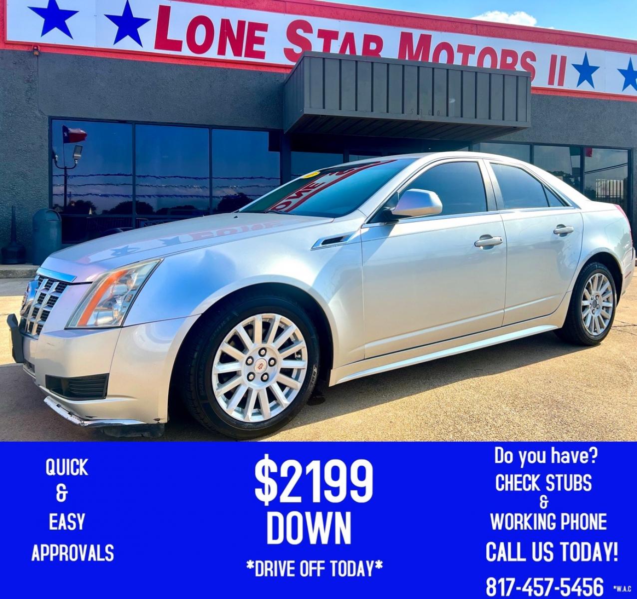 2013 SILVER CADILLAC CTS LUXURY (1G6DE5E59D0) , located at 5900 E. Lancaster Ave., Fort Worth, TX, 76112, (817) 457-5456, 0.000000, 0.000000 - This is a 2013 CADILLAC CTS LUXURY 4 DR SEDAN that is in excellent condition. The interior is clean with no rips or tears or stains. All power windows, door locks and seats. Ice cold AC for those hot Texas summer days. It is equipped with a CD player, AM/FM radio, AUX port, Bluetooth connectivity an - Photo #0