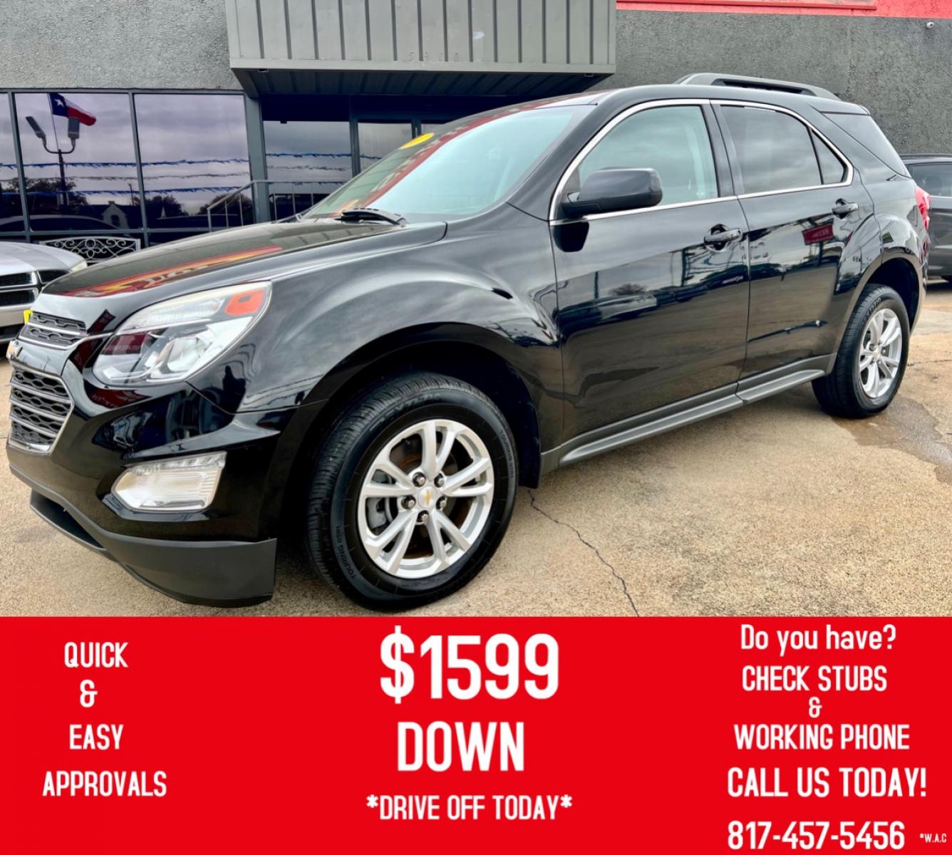 2017 BLACK /Gray CHEVROLET EQUINOX LT 4dr SUV w/1LT (2GNALCEK0H6) with an 2.4L I4 engine, Automatic 6-Speed transmission, located at 5900 E. Lancaster Ave., Fort Worth, TX, 76112, (817) 457-5456, 0.000000, 0.000000 - This is a 2017 Chevrolet Equinox LT 4dr SUV w/1LT that is in excellent condition. There are no dents or scratches. The interior is clean with no rips or tears or stains. All power windows, door locks and seats. Ice cold AC for those hot Texas summer days. It is equipped with a CD player, AM/FM radio - Photo #0