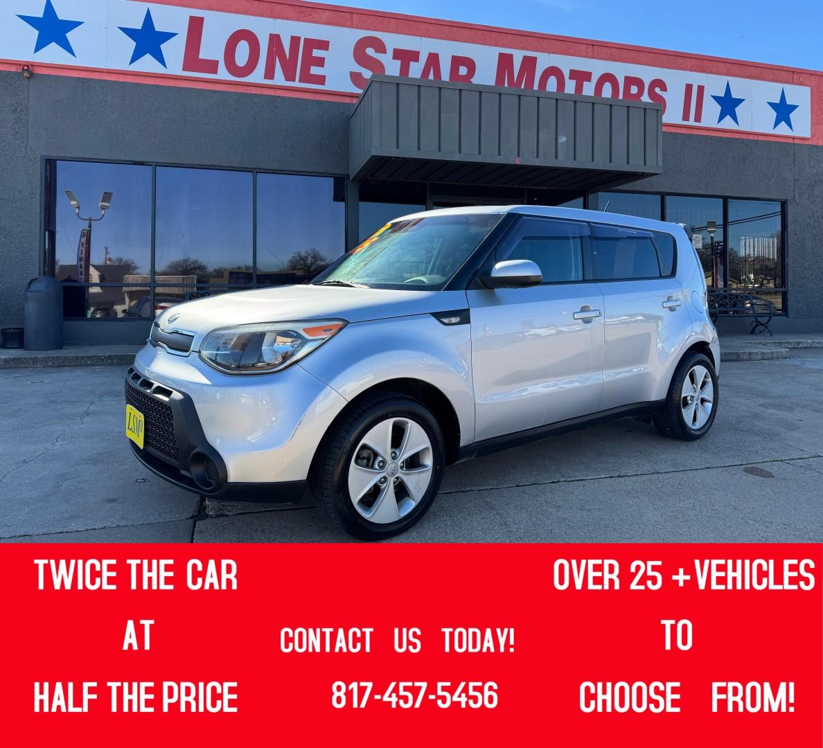 2014 SILVER /Gray KIA SOUL Base 4dr Crossover 6A (KNDJN2A27E7) with an 1.6L I4 engine, Automatic 6-Speed transmission, located at 5900 E. Lancaster Ave., Fort Worth, TX, 76112, (817) 457-5456, 0.000000, 0.000000 - This is a 2014 Kia Soul Base 4dr Crossover 6A. All power windows, door locks and seats. Ice cold AC for those hot Texas summer days. It is equipped with a CD player, AM/FM radio, AUX port, Bluetooth connectivity and Sirius XM radio capability. It runs and drives like new. The tires are like new with - Photo#0