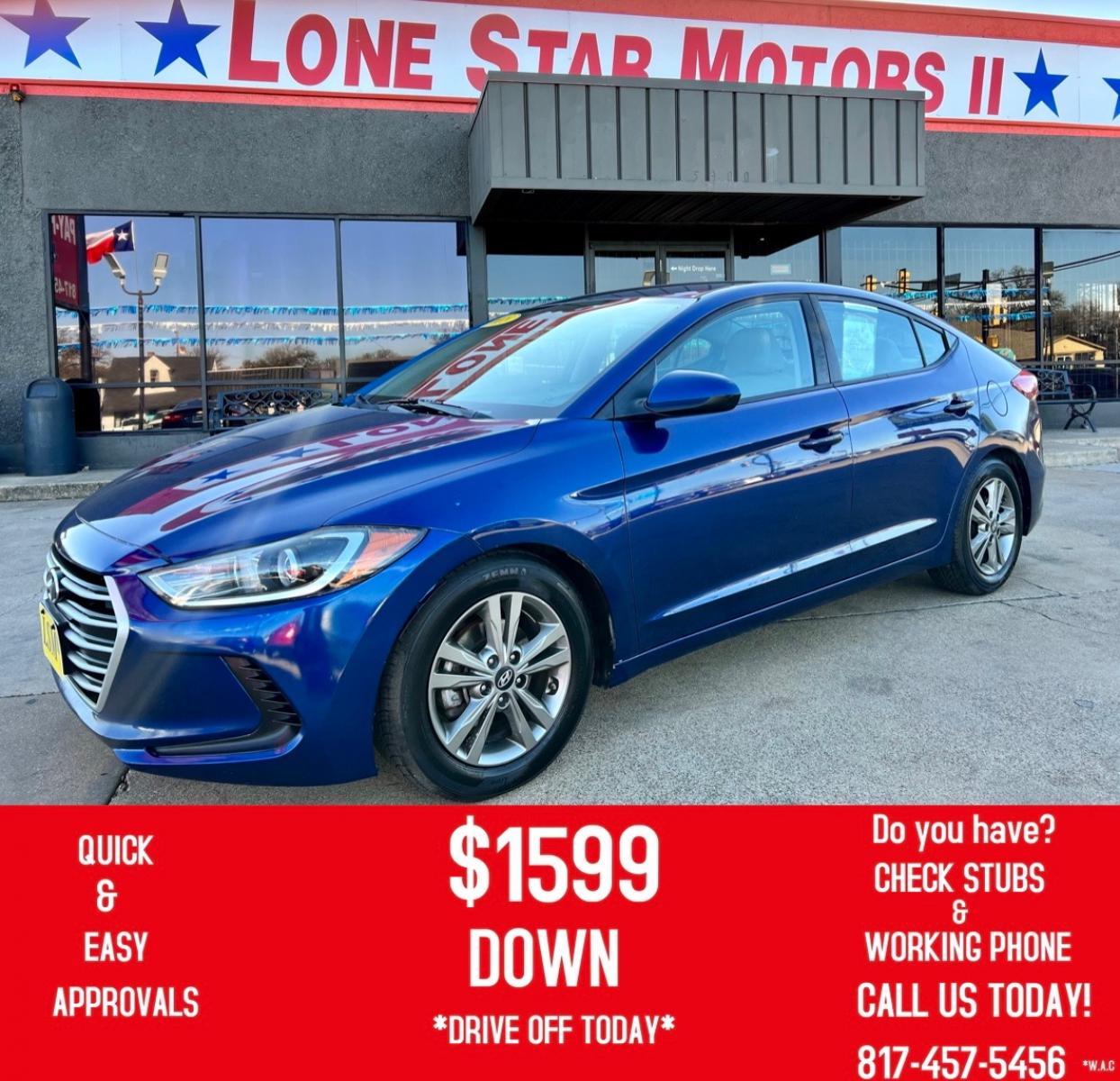 2018 BLUE /Gray HYUNDAI ELANTRA Limited 4dr Sedan (5NPD84LF3JH) with an 2.0L I4 engine, Automatic 6-Speed transmission, located at 5900 E. Lancaster Ave., Fort Worth, TX, 76112, (817) 457-5456, 0.000000, 0.000000 - This is a 2018 HYUNDAI ELANTRA 4 DOOR SEDAN that is in excellent condition. There are no dents or scratches. The interior is clean with no rips or tears or stains. All power windows, door locks and seats. Ice cold AC for those hot Texas summer days. It is equipped with a CD player, AM/FM radio, AUX - Photo #0