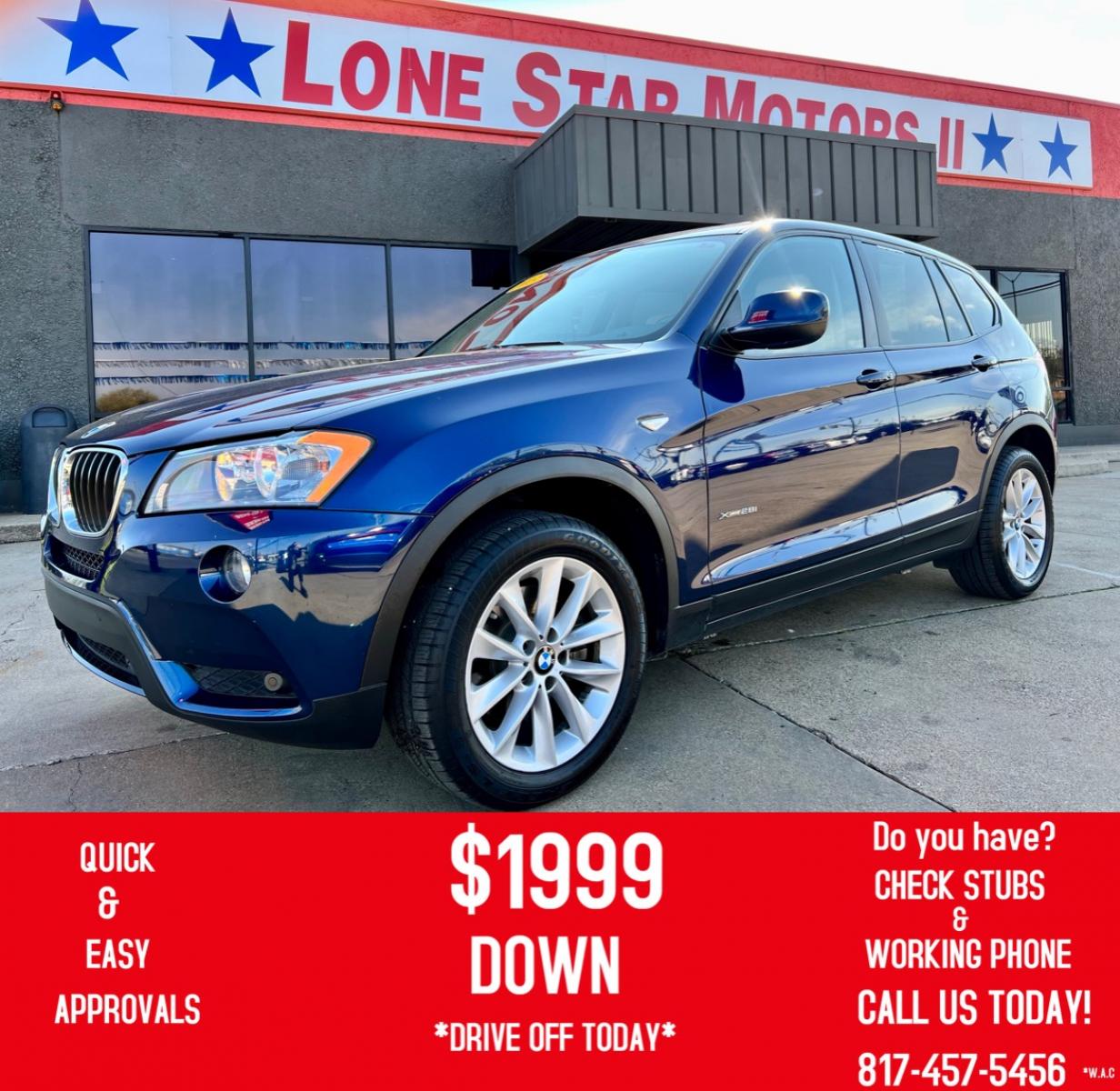 2013 BLUE BMW X3 (5UXWX9C53DL) , located at 5900 E. Lancaster Ave., Fort Worth, TX, 76112, (817) 457-5456, 0.000000, 0.000000 - Photo #0