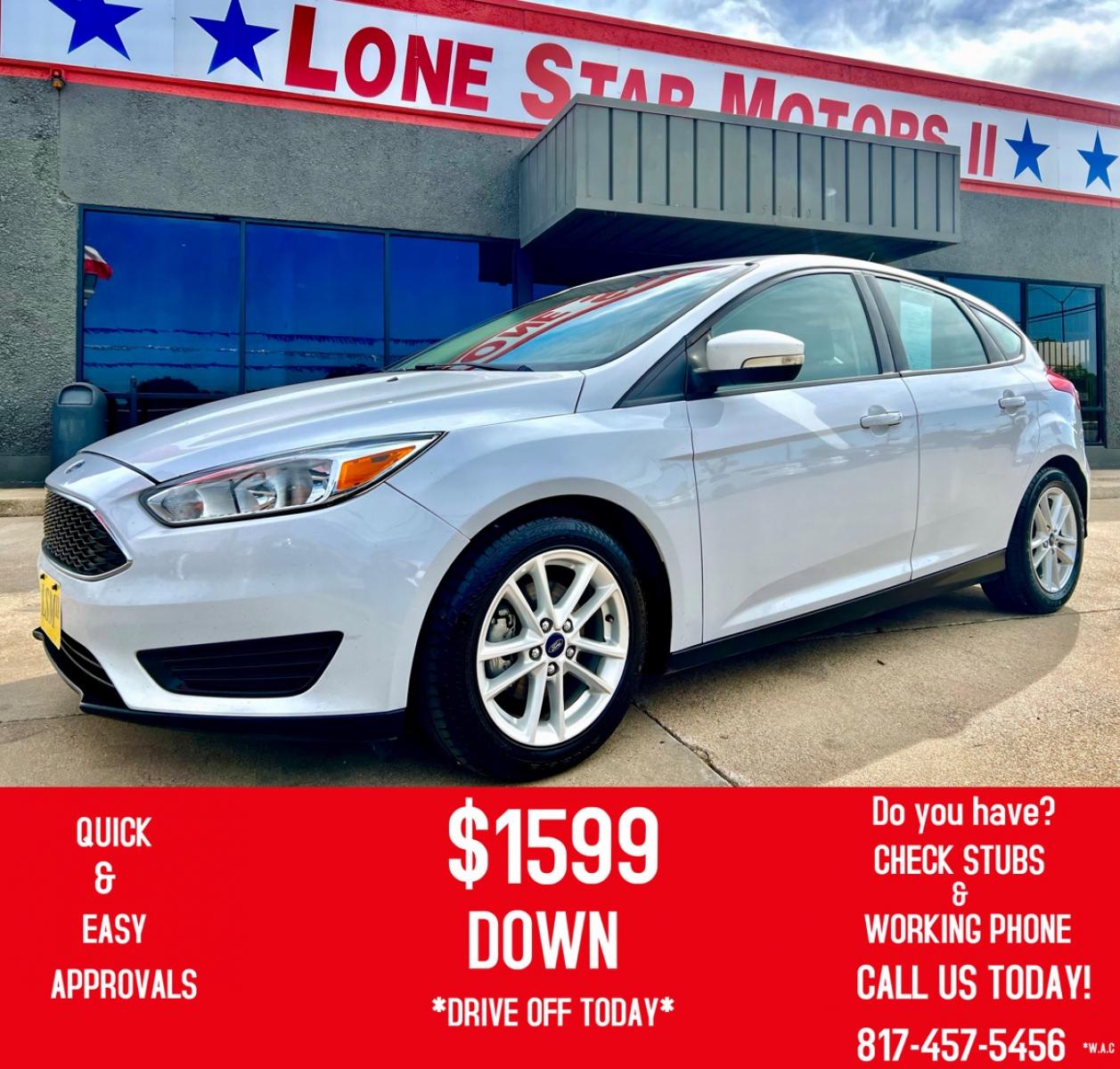 2016 WHITE FORD FOCUS (1FADP3K23GL) , located at 5900 E. Lancaster Ave., Fort Worth, TX, 76112, (817) 457-5456, 0.000000, 0.000000 - This is a 2016 FORD FOCUS 4 DOOR HATCHBACK that is in excellent condition. There are no dents or scratches. The interior is clean with no rips or tears or stains. All power windows, door locks and seats. Ice cold AC for those hot Texas summer days. It is equipped with a CD player, AM/FM radio, AUX p - Photo #0