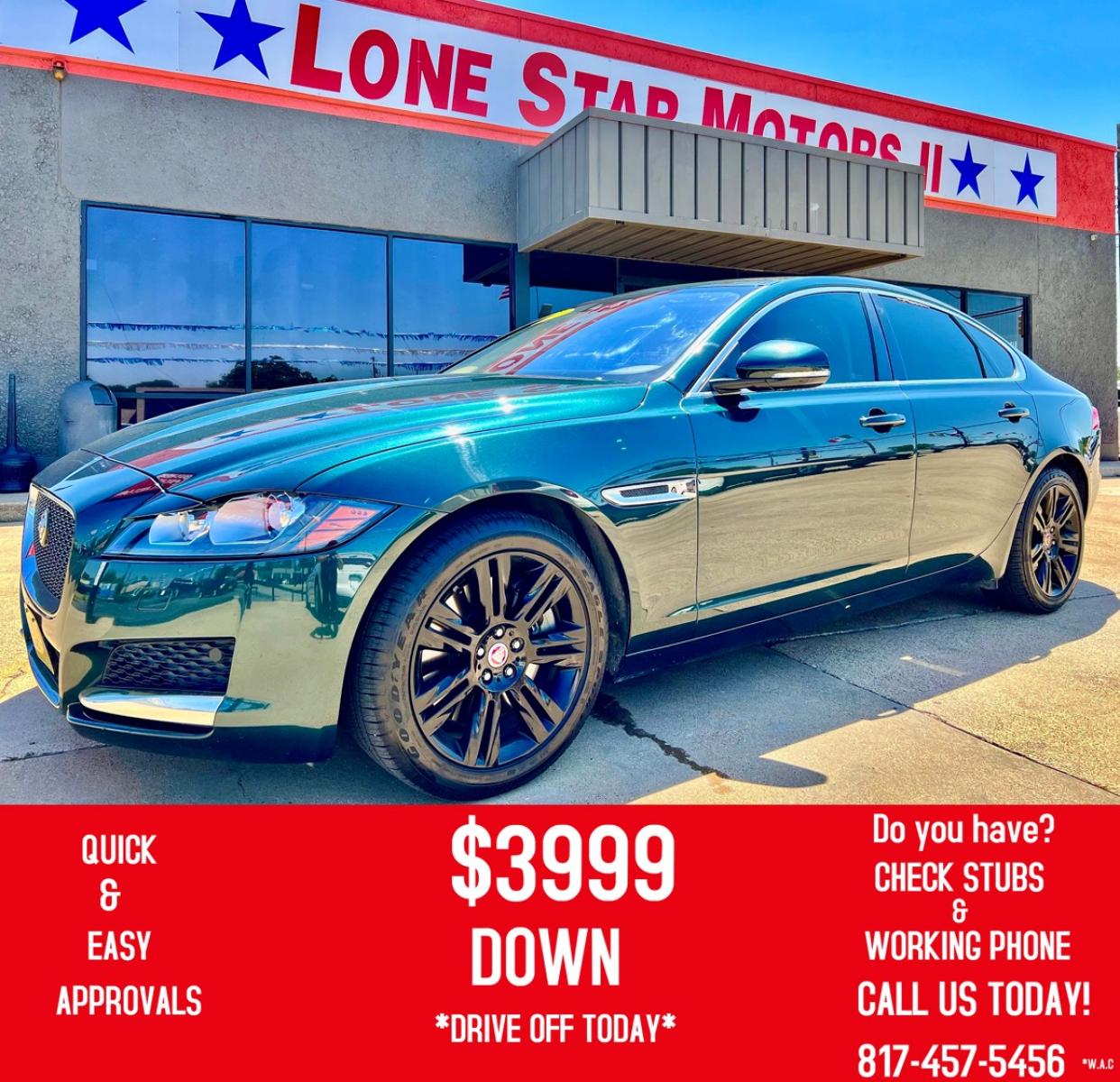2017 GREEN /Tan JAGUAR XF (SAJBD4BV3HC) , located at 5900 E. Lancaster Ave., Fort Worth, TX, 76112, (817) 457-5456, 0.000000, 0.000000 - This is a 2017 JAGUAR XF 4 DOOR SEDAN that is in excellent condition. There are no dents or scratches. The interior is clean with no rips or tears or stains. All power windows, door locks and seats. Ice cold AC for those hot Texas summer days. It is equipped with a CD player, AM/FM radio, AUX port, - Photo #0