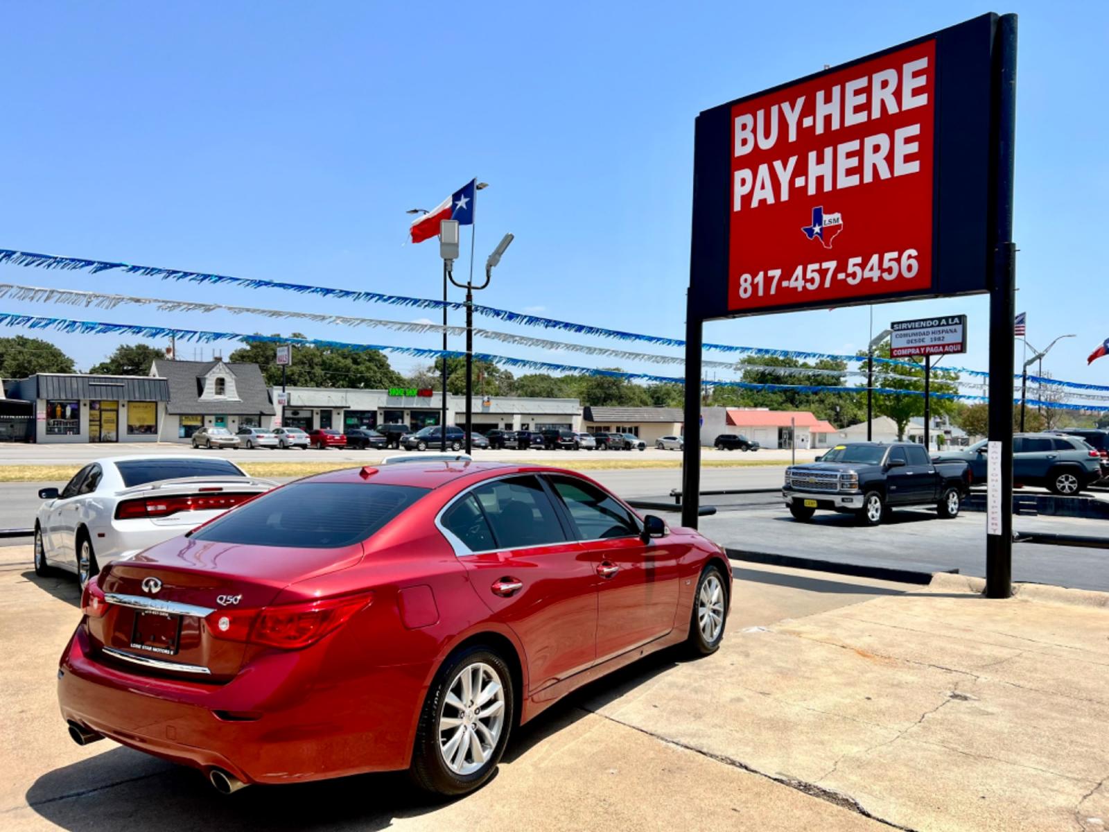 2014 RED INFINITI Q50 (JN1BV7AP9EM) , located at 5900 E. Lancaster Ave., Fort Worth, TX, 76112, (817) 457-5456, 0.000000, 0.000000 - This is a 2014 INFINITI Q50 4 DOOR SEDAN that is in excellent condition. There are no dents or scratches. The interior is clean with no rips or tears or stains. All power windows, door locks and seats. Ice cold AC for those hot Texas summer days. It is equipped with a CD player, AM/FM radio, AUX por - Photo #6