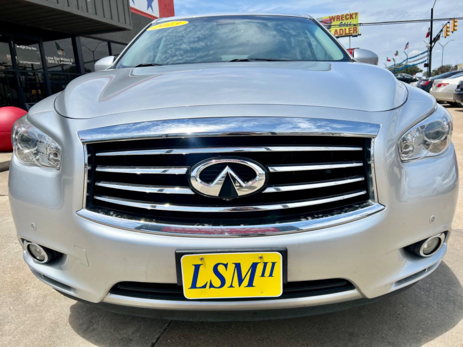 2013 SILVER INFINITI JX35 (5N1AL0MM3DC) , located at 5900 E. Lancaster Ave., Fort Worth, TX, 76112, (817) 457-5456, 0.000000, 0.000000 - This is a 2013 INFINITI JX35 4 DOOR SUV that is in excellent condition. There are no dents or scratches. The interior is clean with no rips or tears or stains. All power windows, door locks and seats. Ice cold AC for those hot Texas summer days. It is equipped with a CD player, AM/FM radio, AUX port - Photo #2