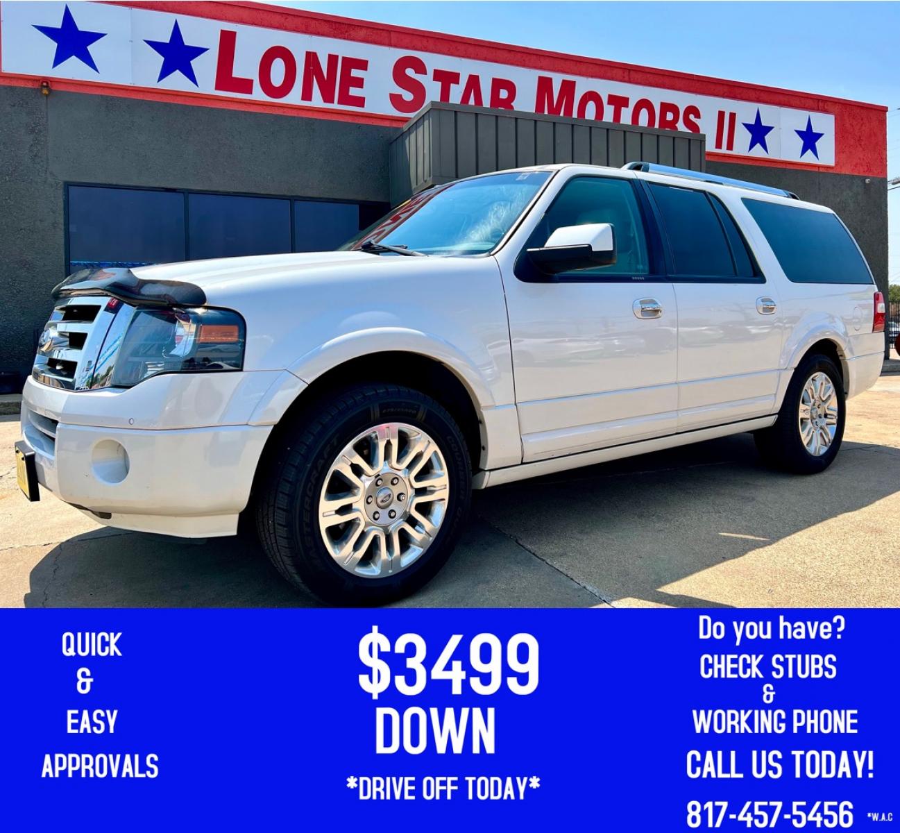 2014 WHITE FORD EXPEDITION EL (1FMJK1K5XEE) , located at 5900 E. Lancaster Ave., Fort Worth, TX, 76112, (817) 457-5456, 0.000000, 0.000000 - This is a 2014 FORD EXPEDITION EL 4 DOOR SUV that is in excellent condition. There are no dents or scratches. The interior is clean with no rips or tears or stains. All power windows, door locks and seats. Ice cold AC for those hot Texas summer days. It is equipped with a CD player, AM/FM radio, AUX - Photo #0