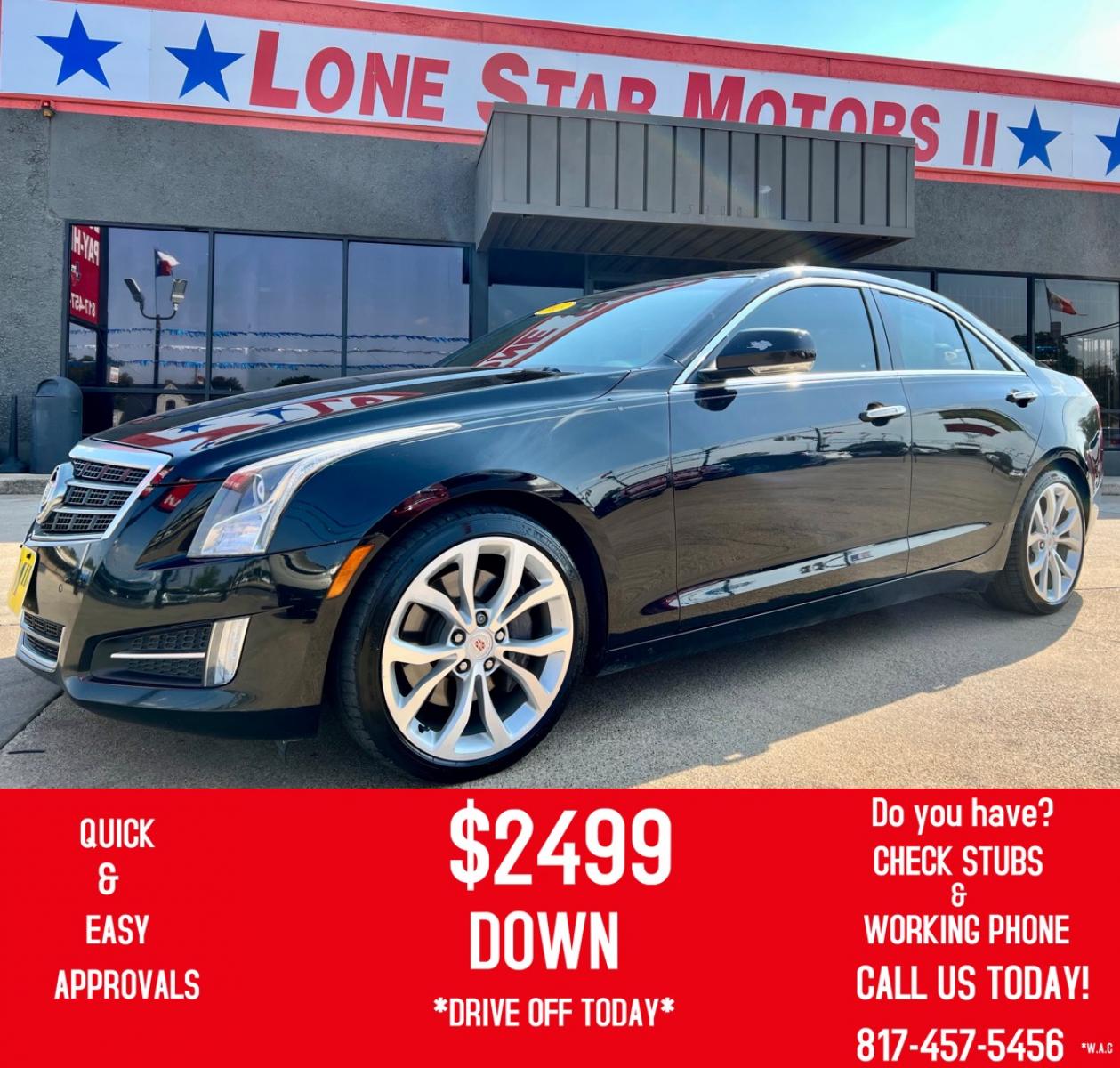 2013 BLACK CADILLAC ATS (1G6AC5SX1D0) , located at 5900 E. Lancaster Ave., Fort Worth, TX, 76112, (817) 457-5456, 0.000000, 0.000000 - This is a 2013 CADILLAC ATS 4 DOOR SEDAN that is in excellent condition. There are no dents or scratches. The interior is clean with no rips or tears or stains. All power windows, door locks and seats. Ice cold AC for those hot Texas summer days. It is equipped with a CD player, AM/FM radio, AUX por - Photo #0