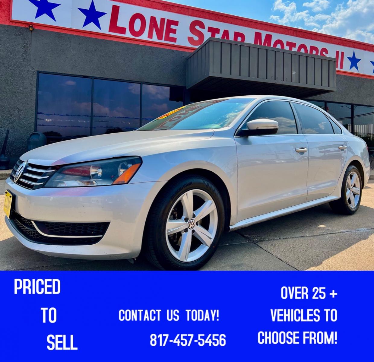 2013 SILVER /Black VOLKSWAGEN PASSAT (1VWBP7A32DC) , located at 5900 E. Lancaster Ave., Fort Worth, TX, 76112, (817) 457-5456, 0.000000, 0.000000 - CASH CAR ONLY, NO FINANCING AVAILABLE. THIS 2013 VOLKSWAGEN PASSAT 4 DOOR SEDAN RUNS AND DRIVES GREAT. IT IS EQUIPPED WITH A CD PLAYER, AM/FM RADIO AND AN AUX PORT. THE TIRES ARE IN GOOD CONDITION AND STILL HAVE TREAD LEFT ON THEM. THIS CAR WILL NOT LAST SO ACT FAST! Call or text Frances at 68 - Photo #0