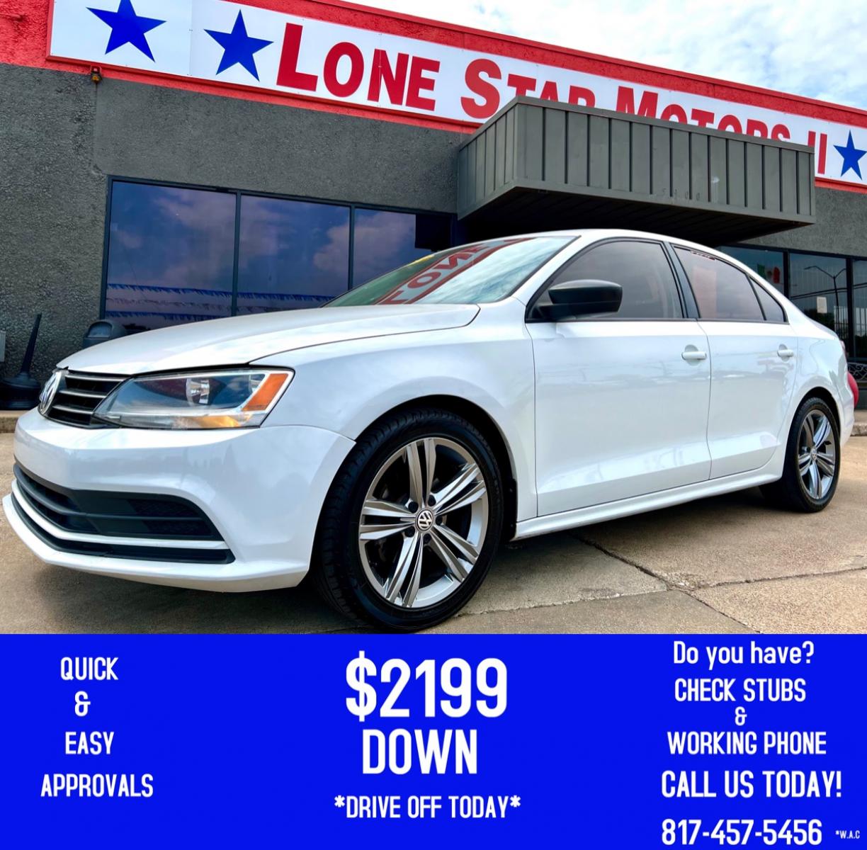 2015 WHITE VOLKSWAGEN JETTA (3VW2K7AJ1FM) , located at 5900 E. Lancaster Ave., Fort Worth, TX, 76112, (817) 457-5456, 0.000000, 0.000000 - This is a 2015 VOLKSWAGEN JETTA 4 DOOR SEDAN that is in excellent condition. There are no dents or scratches. The interior is clean with no rips or tears or stains. All power windows, door locks and seats. Ice cold AC for those hot Texas summer days. It is equipped with a CD player, AM/FM radio, AUX - Photo #0