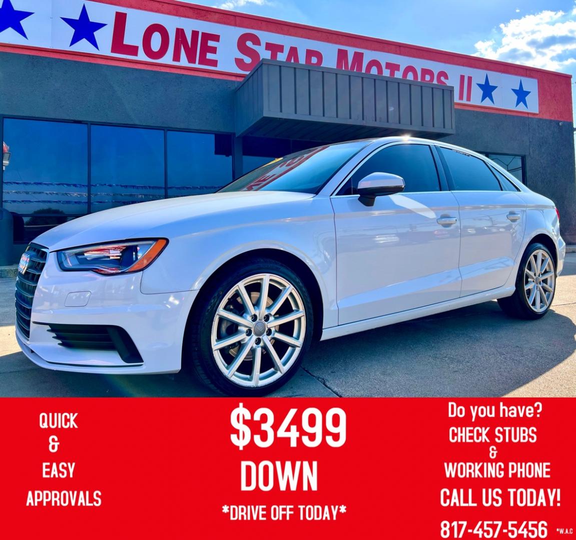 2015 WHITE AUDI A3 PREMIUM (WAUACGFF9F1) , located at 5900 E. Lancaster Ave., Fort Worth, TX, 76112, (817) 457-5456, 0.000000, 0.000000 - This is a 2015 AUDI A3 PREMIUM 4 DOOR SEDAN that is in excellent condition. There are no dents or scratches. The interior is clean with no rips or tears or stains. All power windows, door locks and seats. Ice cold AC for those hot Texas summer days. It is equipped with a CD player, AM/FM radio, AUX - Photo#0