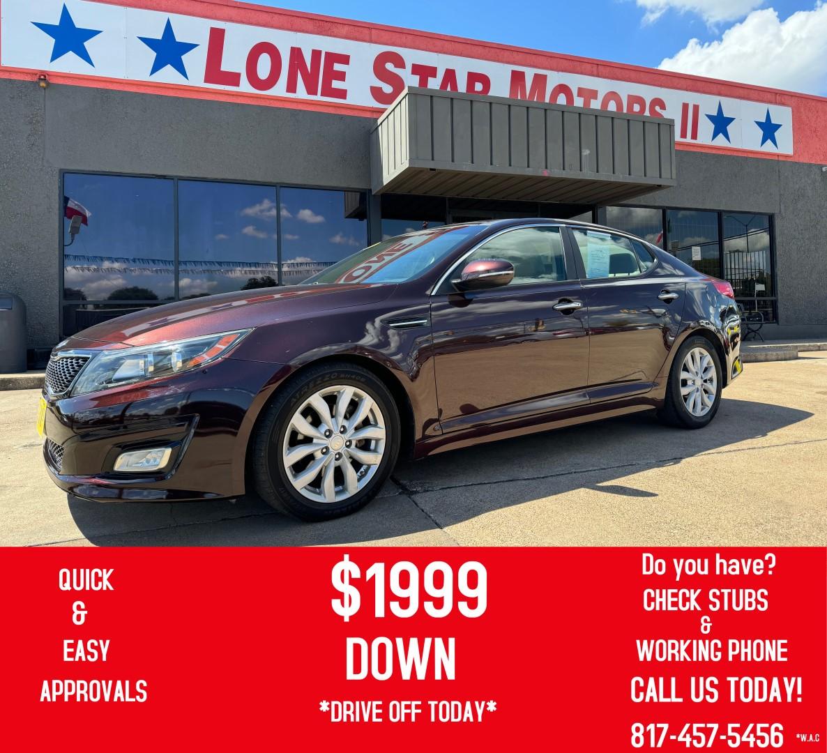 2015 PURPLE KIA OPTIMA EX; LX (5XXGN4A72FG) , located at 5900 E. Lancaster Ave., Fort Worth, TX, 76112, (817) 457-5456, 0.000000, 0.000000 - Photo#0