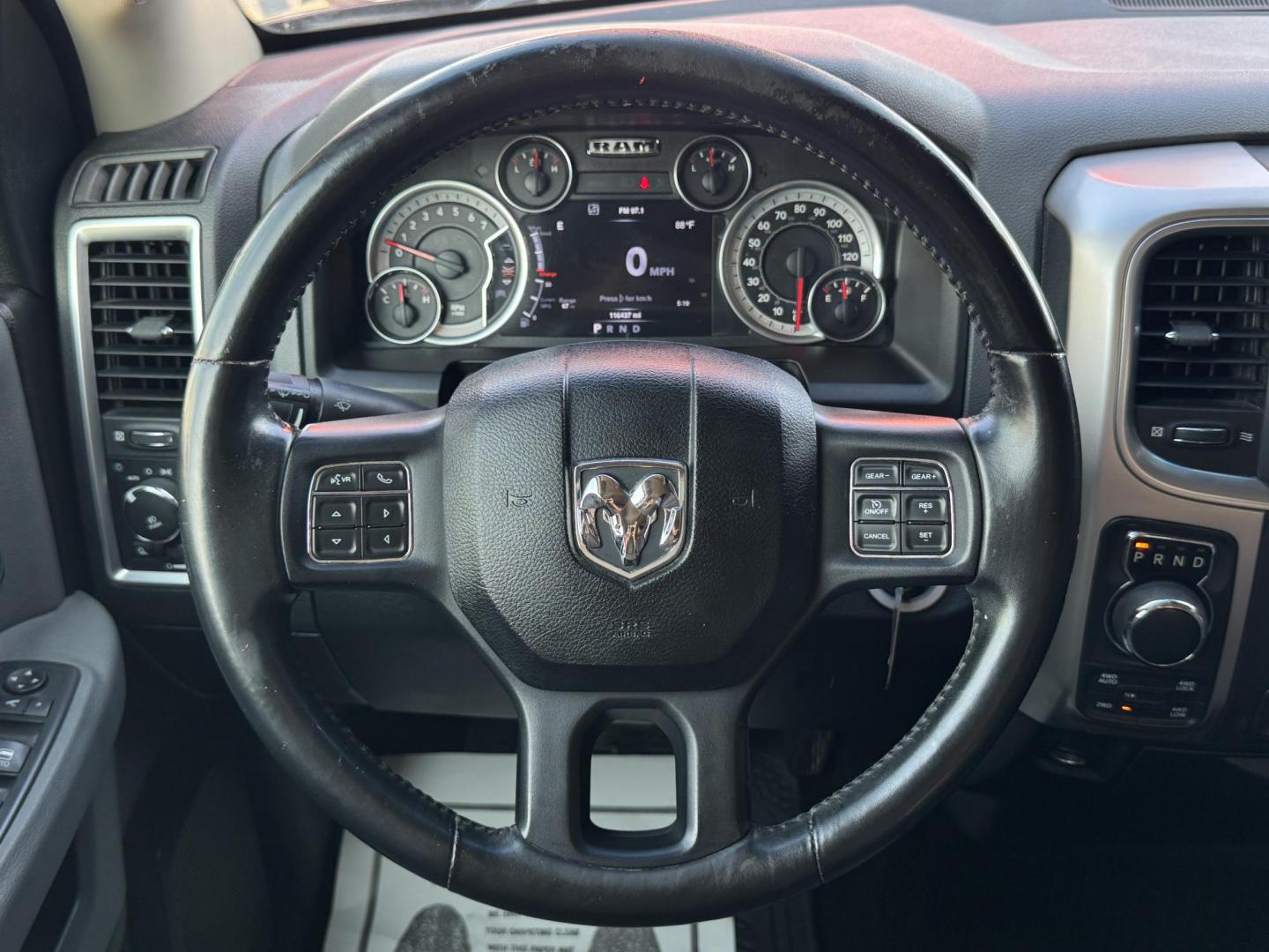 2016 RED /GRAY RAM 1500 SLT; BIG HORN; SLT CREW CAB (1C6RR7LT2GS) with an 5.7L engine, 8-Speed Automatic transmission, located at 5900 E. Lancaster Ave., Fort Worth, TX, 76112, (817) 457-5456, 0.000000, 0.000000 - Check out this 2016 RAM 1500 SLT Crew Cab 4x4, equipped with a 5.7L HEMI V8 and 8-speed automatic transmission. This lifted pickup offers selectable drive modes (2WD, 4WD Auto, 4WD Lock, 4WD Low), front and rear parking assist, tow/haul capability, and a backup camera for confidence on the road. Ins - Photo#19