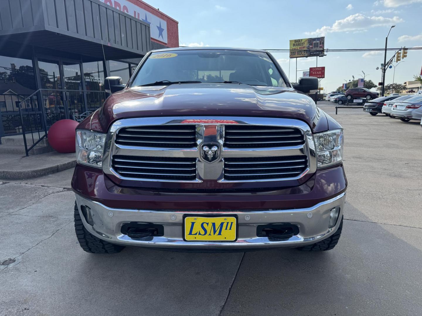 2016 RED /GRAY RAM 1500 SLT; BIG HORN; SLT CREW CAB (1C6RR7LT2GS) with an 5.7L engine, 8-Speed Automatic transmission, located at 5900 E. Lancaster Ave., Fort Worth, TX, 76112, (817) 457-5456, 0.000000, 0.000000 - Check out this 2016 RAM 1500 SLT Crew Cab 4x4, equipped with a 5.7L HEMI V8 and 8-speed automatic transmission. This lifted pickup offers selectable drive modes (2WD, 4WD Auto, 4WD Lock, 4WD Low), front and rear parking assist, tow/haul capability, and a backup camera for confidence on the road. Ins - Photo#1