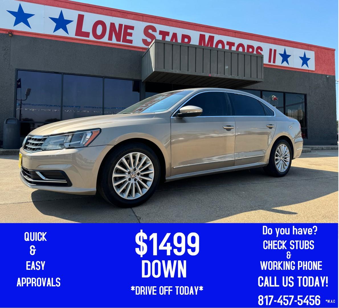 2016 GOLD VOLKSWAGEN PASSAT (1VWBS7A37GC) , located at 5900 E. Lancaster Ave., Fort Worth, TX, 76112, (817) 457-5456, 0.000000, 0.000000 - This is a 2016 VOLKSWAGEN PASSAT 4 DR SEDAN that is in excellent condition. The interior is clean with no rips or tears or stains. All power windows, door locks and seats. Ice cold AC for those hot Texas summer days. It is equipped with a CD player, AM/FM radio, AUX port, Bluetooth connectivity and - Photo#0